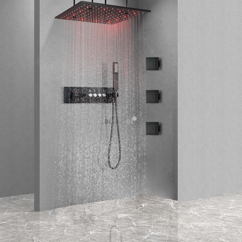 Led temperatura constante display digital torneira do chuveiro conjunto banheiro 16 Polegada chuva névoa led cabeça de chuveiro com jato massagem