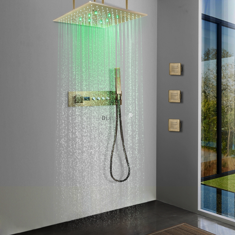 Banheiro luxuoso 40*40cm chuva névoa temperatura controlada colorido chuva led cabeça de chuveiro com display digital led