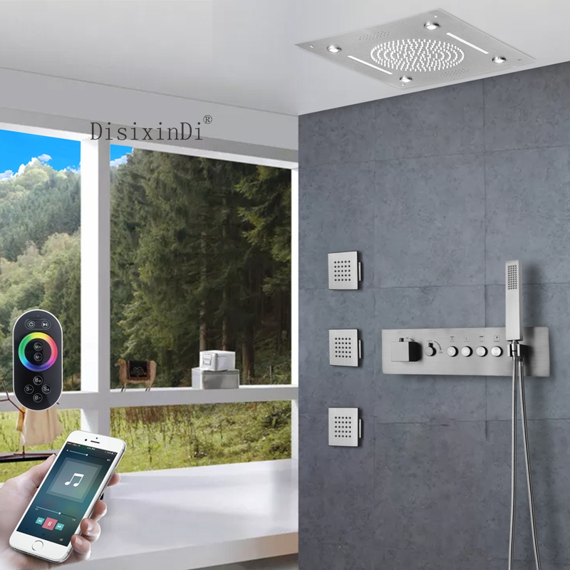 304 aço inoxidável 400*400mm led música cabeça de chuveiro embutido botão termostático corpo principal conjunto torneira do chuveiro do banheiro