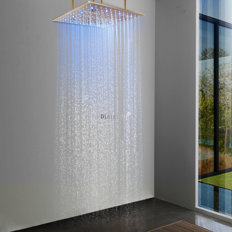 Estilo europeu 400*400mm cabeça de chuveiro do banheiro temperatura da água led chuveiro escondido chuva névoa led cor mudando cabeça de chuveiro