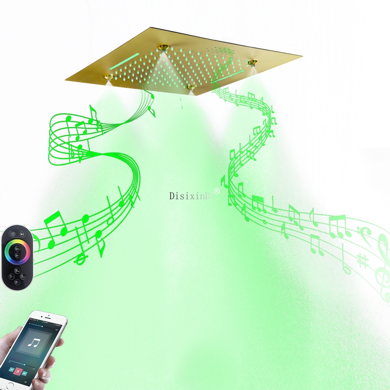 Cabeça de chuveiro led de aço inoxidável sus304, 20 cabeças, com alto-falantes musicais, chuva nebulosa e chuveiro tipo cascata, sistema de chuveiro embutido