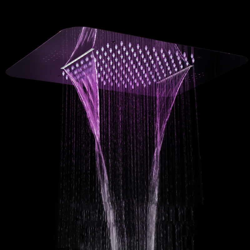Preto fosco 580*380 banheiro chuvas cachoeira controle remoto led torneira do chuveiro com função de música cabeça de chuveiro