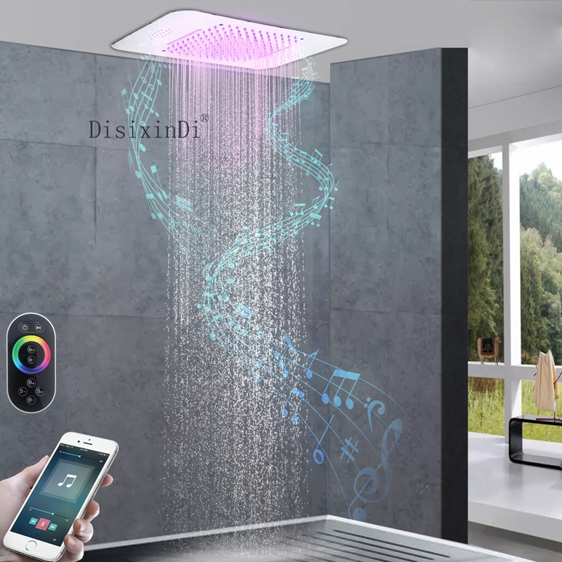 Banheiro de luxo colorido led chuveiro teto quadrado sus304 58*38cm música cromo polido chuveiro