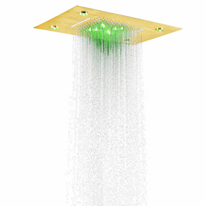 Luxo escovado ouro misturador de chuveiro 50x36 cm led banheiro alto fluxo bifuncional cachoeira chuveiro chuvas