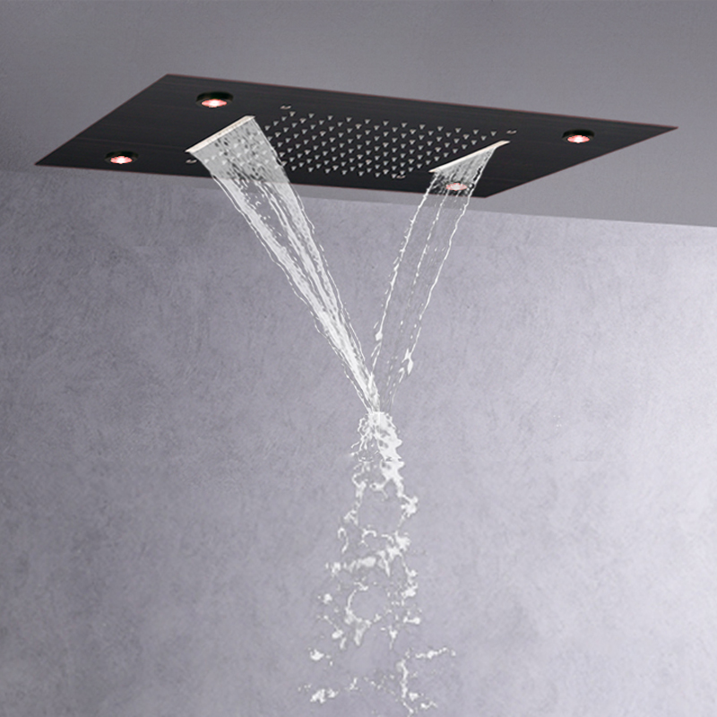 Estilo europeu óleo friccionado bronze 50x36 cm torneiras de chuveiro chuva 7 cores led banheiro cachoeira chuvas