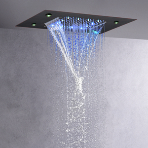 Óleo friccionado bronze 50x36 cm cabeça de chuveiro led banheiro bifuncional cachoeira chuvas com 3 mudança temperatura cor