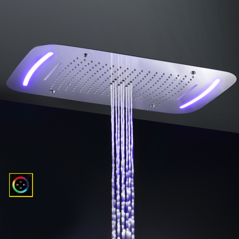 Torneiras de chuveiro cromadas 71x43 cm, polidas com painel de controle de led, chuveiro de massagem, cascata, atomização, bolha de chuva