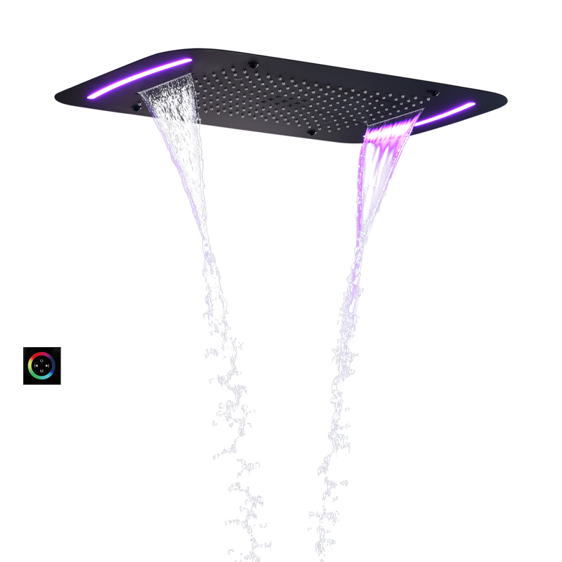 Cabeça de chuveiro preta fosca 71X43 CM com painel de controle LED Banheiro Chuvas Cachoeira Bolha de atomização