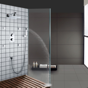 Painel contemporâneo de sistema de chuveiro termostático de parede cromado com LED cromado para banho de teto e spa portátil