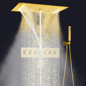 Sistema de chuveiro termostático de ouro escovado LED misturador de chuveiro oculto massagem cascata de chuva