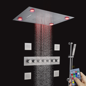 Chuveiro de alto fluxo de níquel escovado com controle remoto LED Cabeça de chuveiro de chuva com chuva portátil termostática