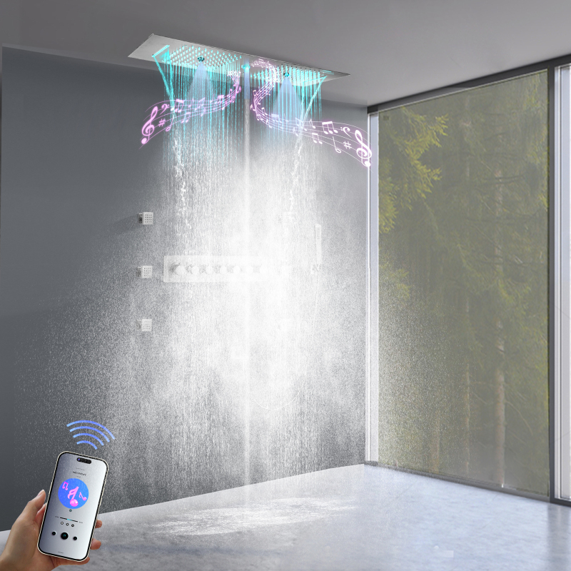 Bittone sistema de chuveiro de teto de grande fluxo, temperatura constante, painel de chuveiro LED cascata, chuveiro de água de chuva, torneira de água