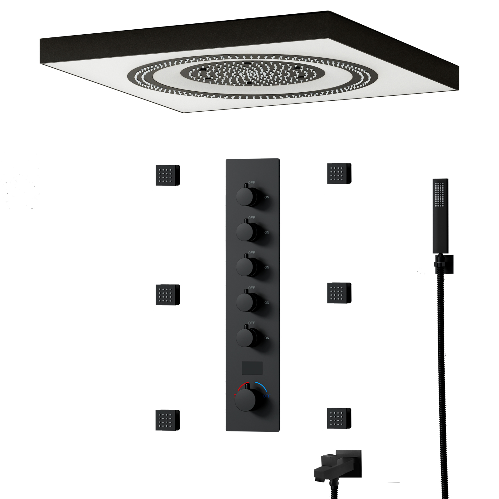 Conjuntos de chuveiros termostáticos com válvula de chuveiro híbrida multifuncional LED