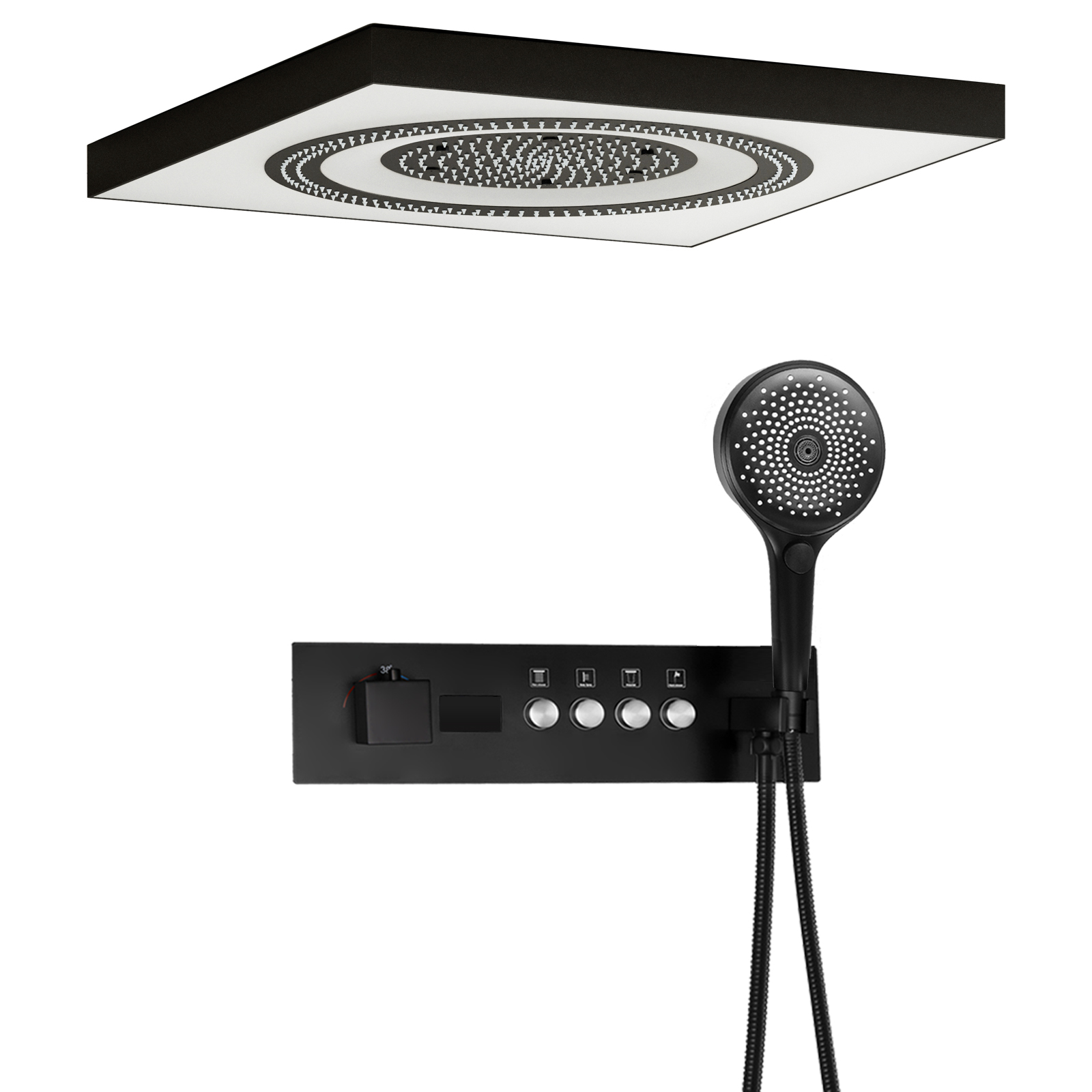 Cabeça de chuveiro LED Conjunto de banheira com spray de chuva, misturador de chuveiro montado oculto, alça de válvula de chuveiro