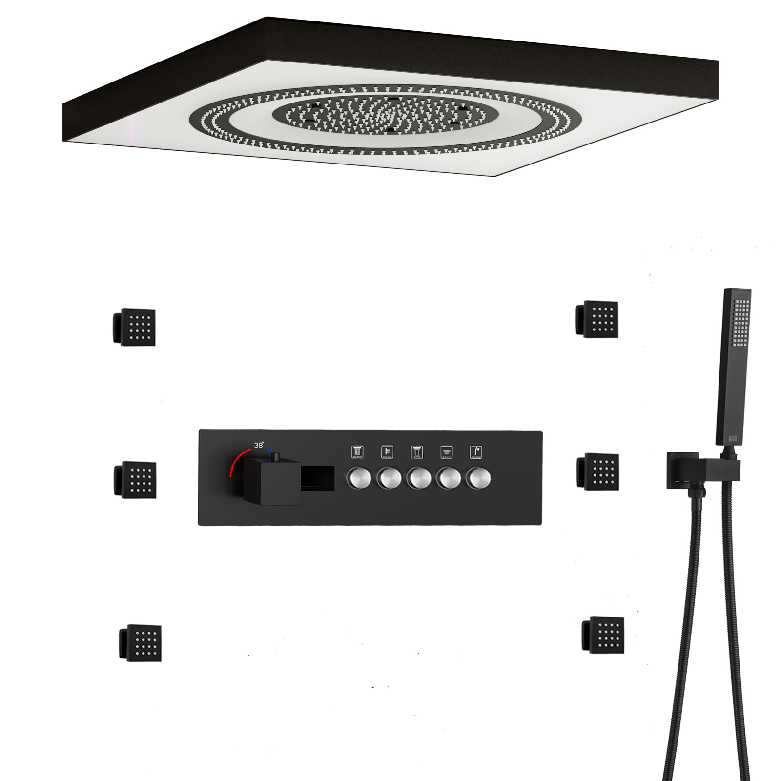 Controle remoto led nova cabeça de chuveiro botão música display digital chuva chuveiro conjunto bronze