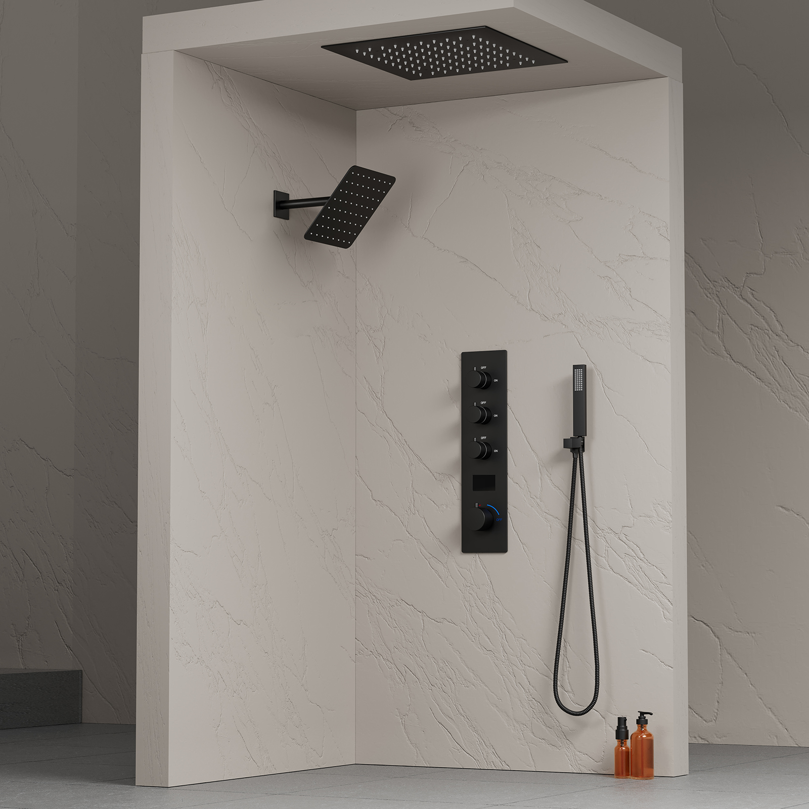 Banheiro de luxo quadrado led preto chuveiro conjunto chuva névoa termostática sistema chuveiro teto