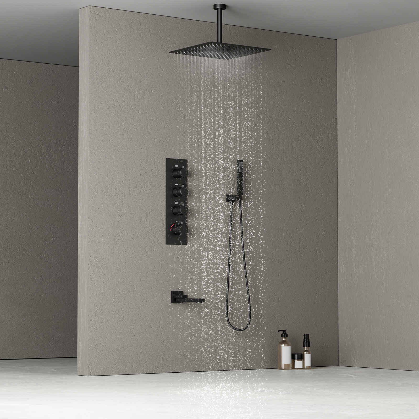 Banheiro preto chuveiro cabeça de chuva conjunto chuveiro termostático inteligente conjunto torneira