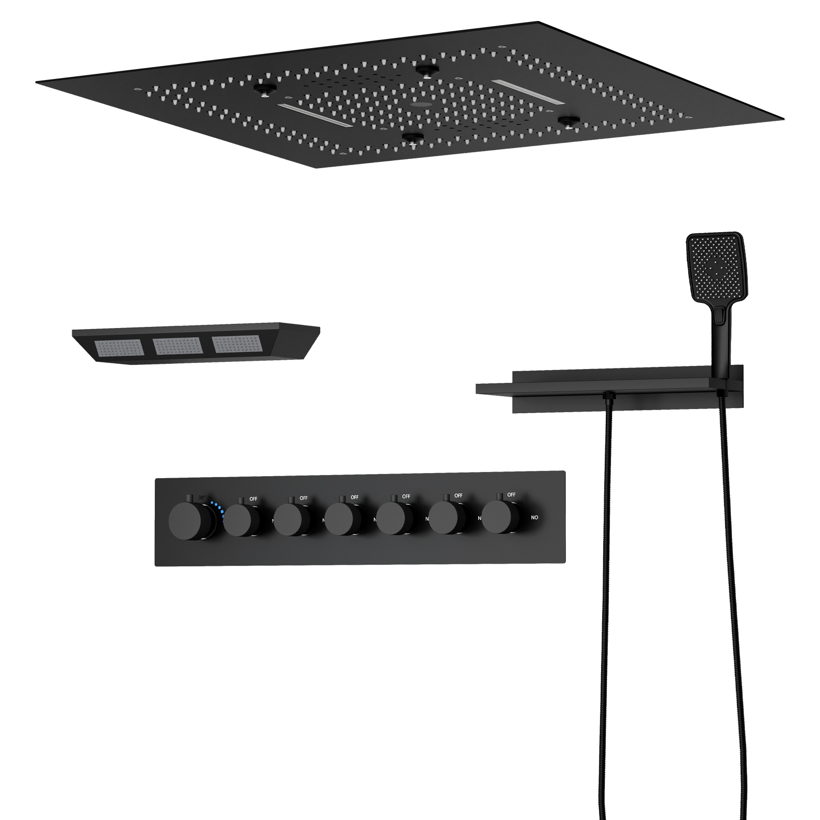 600*600mm Teto do banheiro LED Conjunto de cabeça de chuveiro de temperatura constante com cascata de chuva Kit multifuncional de torneira de chuveiro