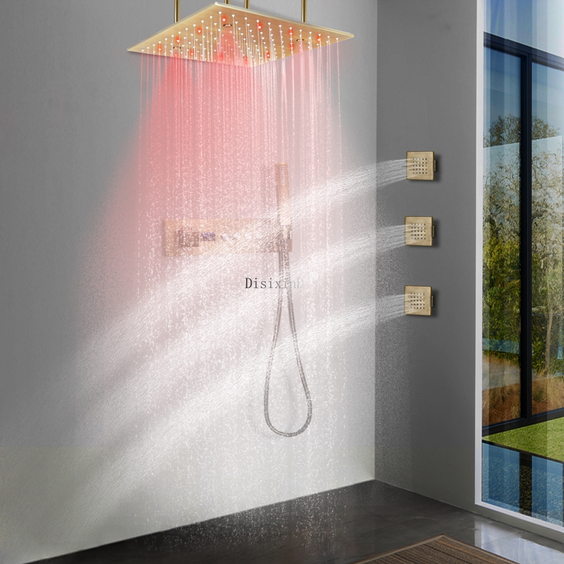 Banheiro luxuoso 40*40cm chuva névoa temperatura controlada colorido chuva led cabeça de chuveiro com display digital led