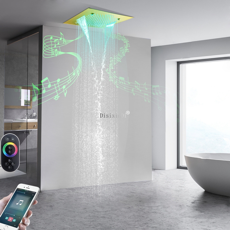Cabeça de chuveiro led de aço inoxidável sus304, 20 cabeças, com alto-falantes musicais, chuva nebulosa e chuveiro tipo cascata, sistema de chuveiro embutido
