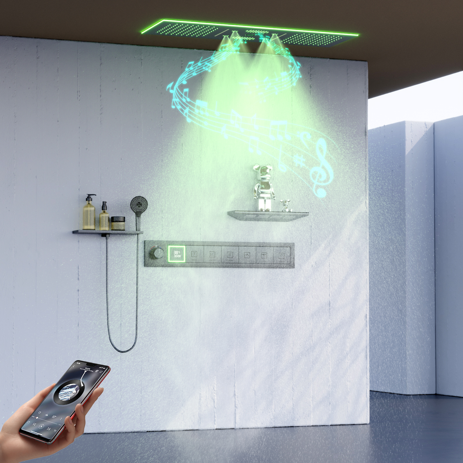 cabe&ccedil;a de chuveiro led colorida