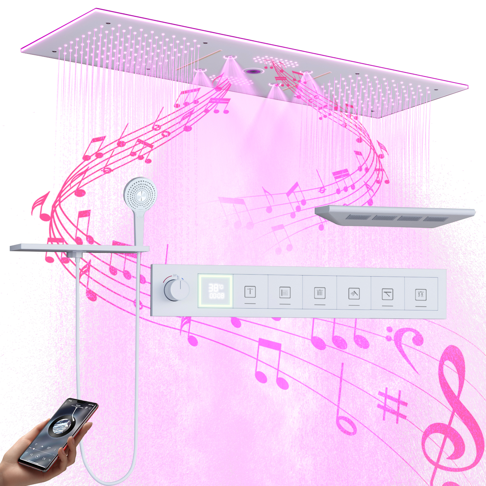 90X30CM Música LED conjunto de cabeça de chuveiro chuva cachoeira neblina banheiro temperatura constante torneira do chuveiro