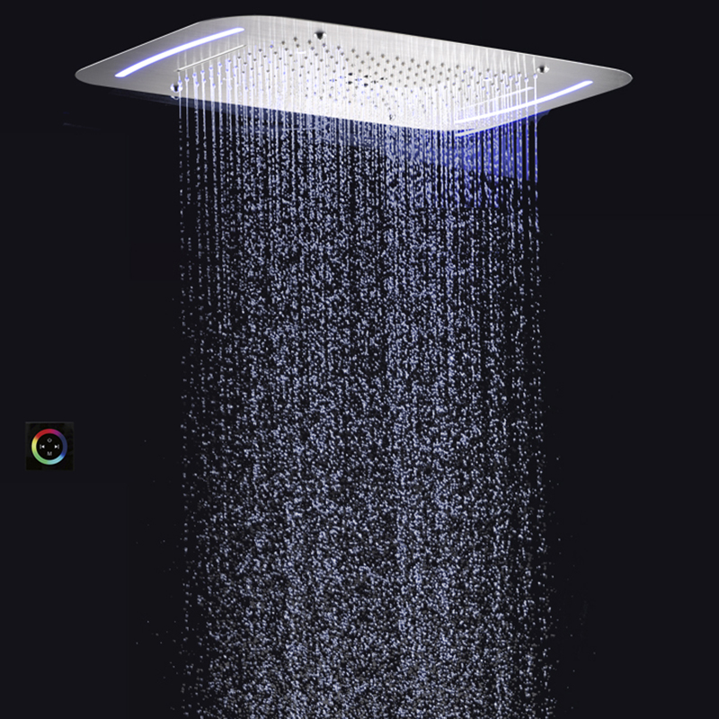 Torneiras de chuveiro de níquel escovado 71X43 CM Banheiro com LED cascata de chuveiro multifuncional e chuva atomizadora