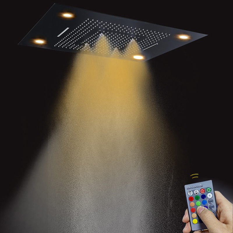 Preto fosco 80x60 cm misturador do chuveiro do banheiro com painel remoto de controle led chuvas chuveiro cachoeira atomização chuvas
