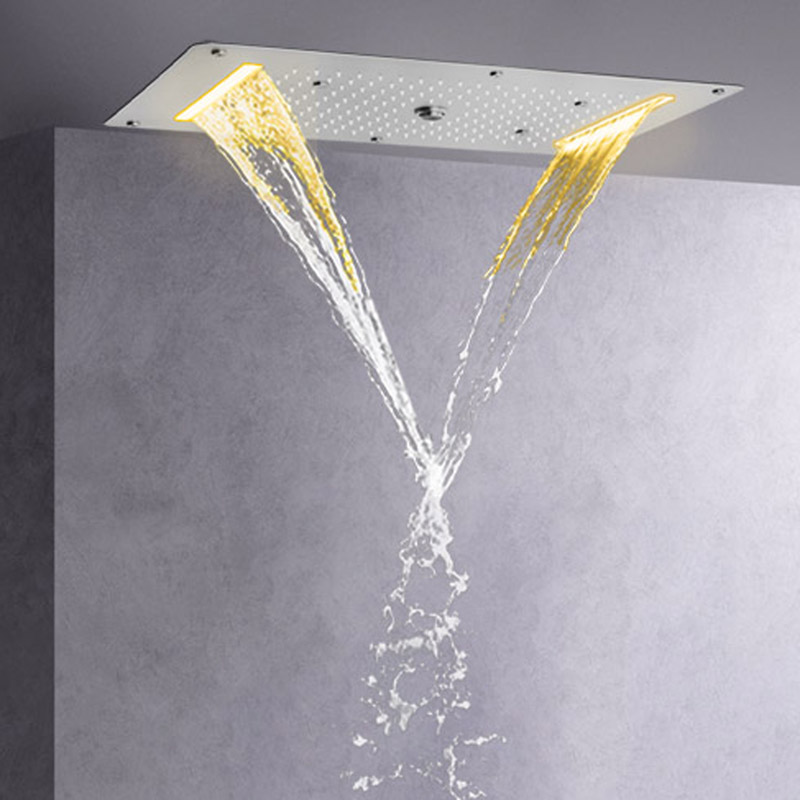 Níquel escovado 70X38 CM LED Chuveiro Banheiro Multifuncional Massagem Chuveiro Cachoeira Chuvas Bolha Atomizadora