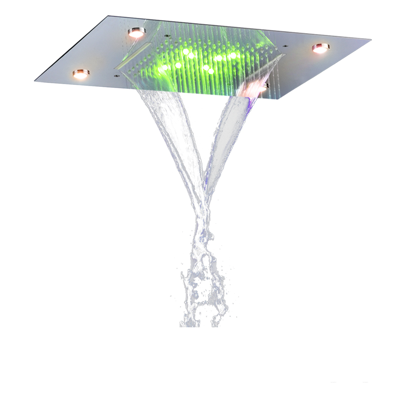 Cromado polido 50X36 CM LED chuveiro misturador banheiro bifuncional cachoeira chuvas com mudança de temperatura de 3 cores