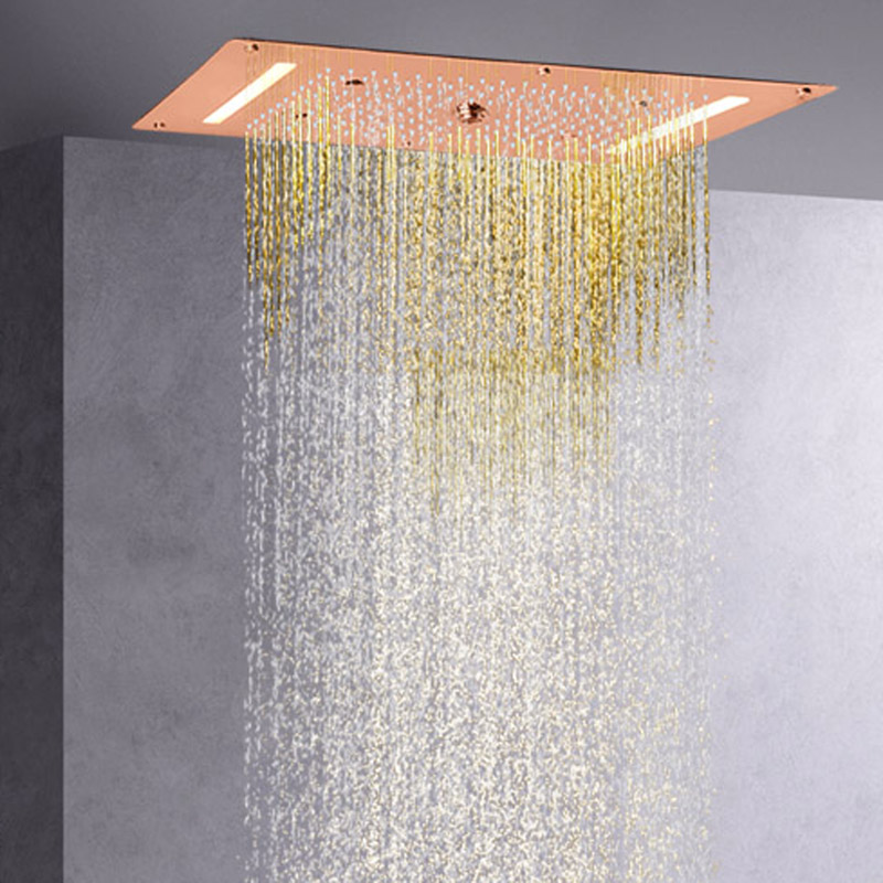 Moda ouro rosa 70x38 cm cabeça de chuveiro chuva led banheiro multifuncional cachoeira bolha atomização chuvas