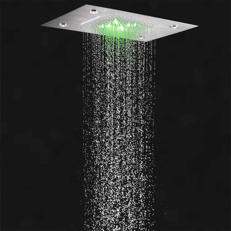 Moda níquel escovado 50x36 cm misturador de chuveiro chuva led 7 cores banheiro bifuncional cachoeira sistemas chuvas