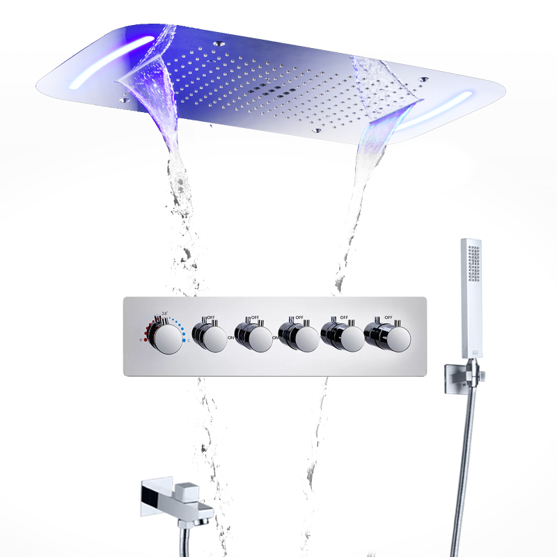 Conjunto de chuveiro do banheiro 710*430mm teto led cabeça chuveiro aço inoxidável incorporado termostática torneira do chuveiro
