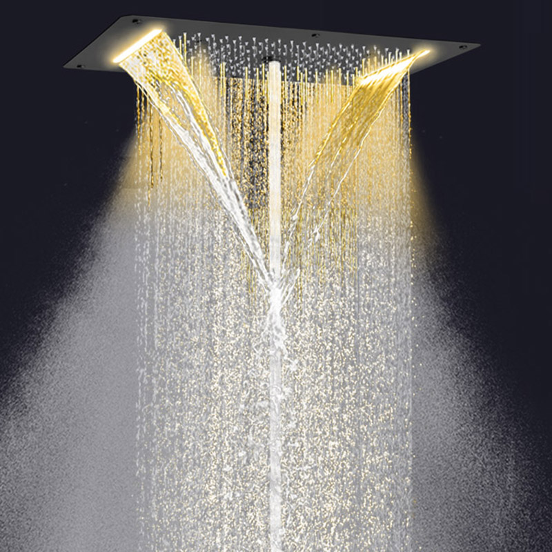 Preto fosco torneiras de chuveiro 70x38 cm led banheiro multifuncional spa chuveiro cachoeira chuvas atomização bolha
