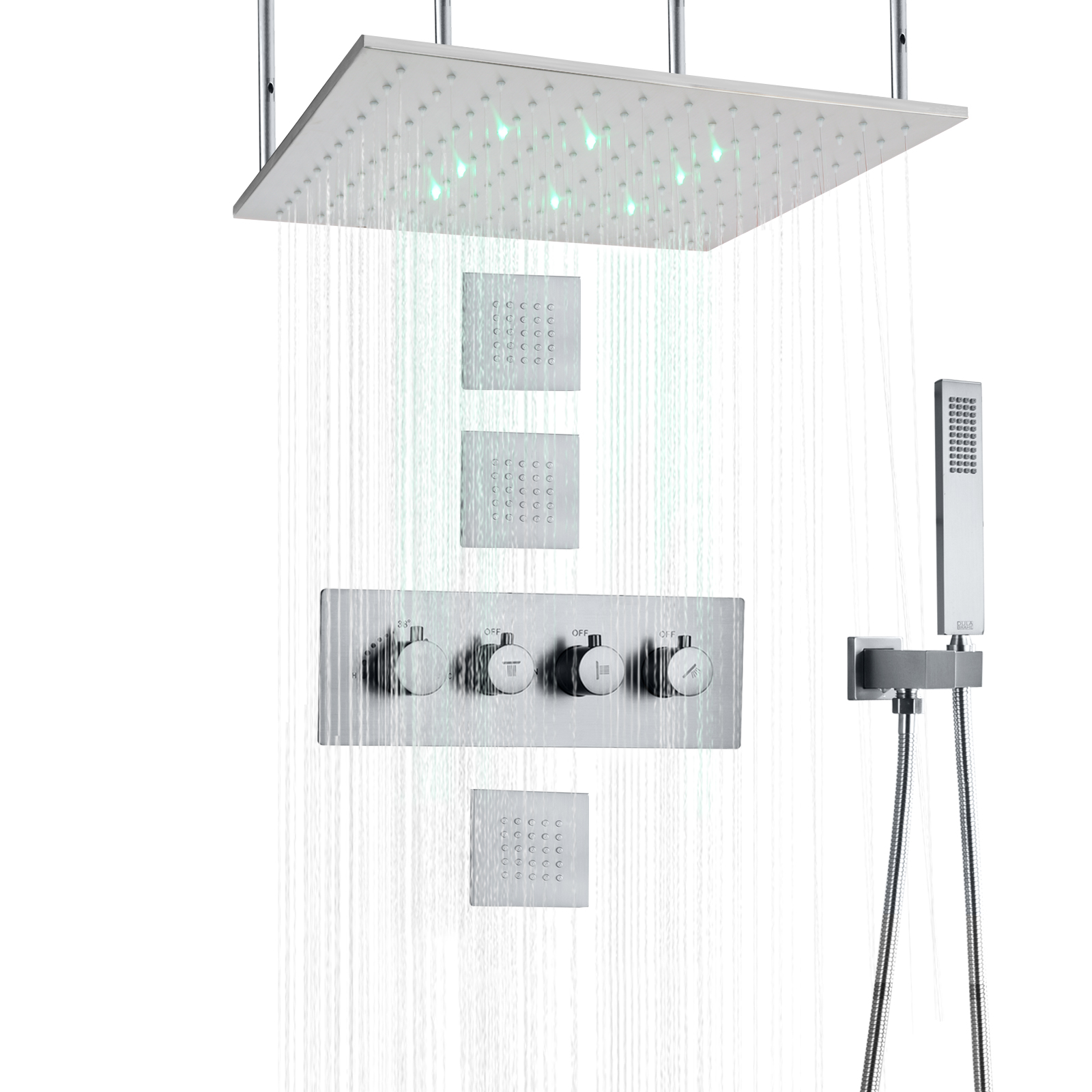 Torneiras de chuveiro termostáticas de níquel escovado de 16 polegadas LED chuveiro de parede chuveiro portátil spa