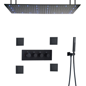 Conjunto de torneiras termostáticas pretas foscas, 100x50 cm, com 3 cores, mudança de temperatura, banheiro, suporte de cabeça de chuveiro ajustável