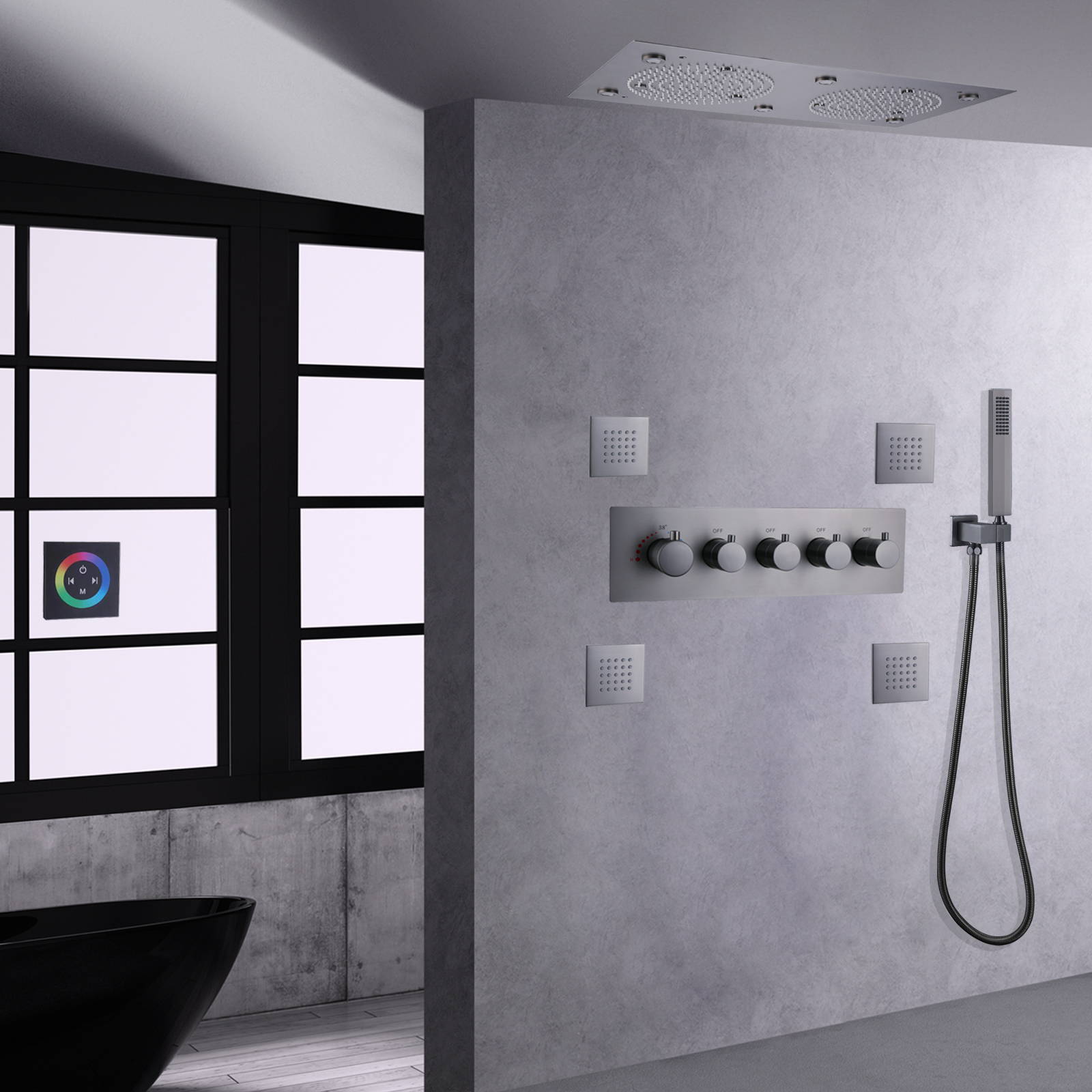 Arma cinza torneira do chuveiro led banheiro painel de chuveiro termostático chuva névoa com latão portátil