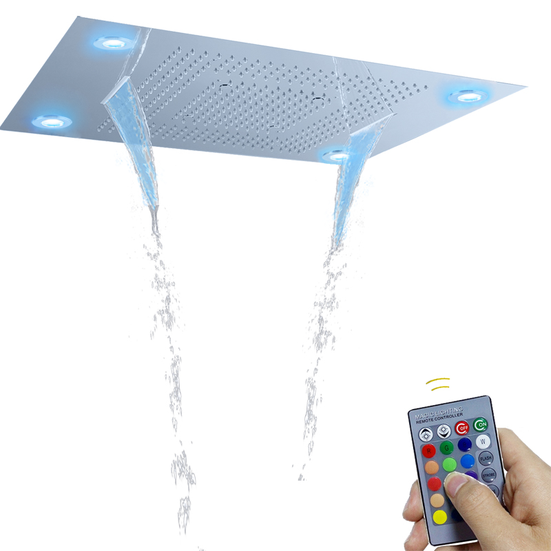 Cabeça de chuveiro para banheiro, 80x60 cm, com controle remoto de led, aço inoxidável, 304 bolhas, névoa, chuva, cascata, funções