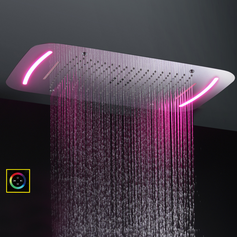 Misturador de chuveiro polido cromado 71X43 CM com painel de controle LED Banheiro cachoeira atomização bolha chuva