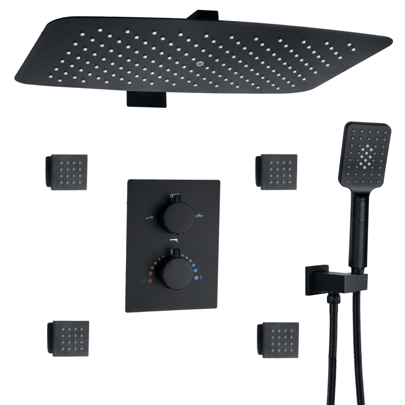 Preto fosco qualidade termostática sistema de chuveiro do banheiro misturador chuvas douche massagem conjunto torneira do chuveiro