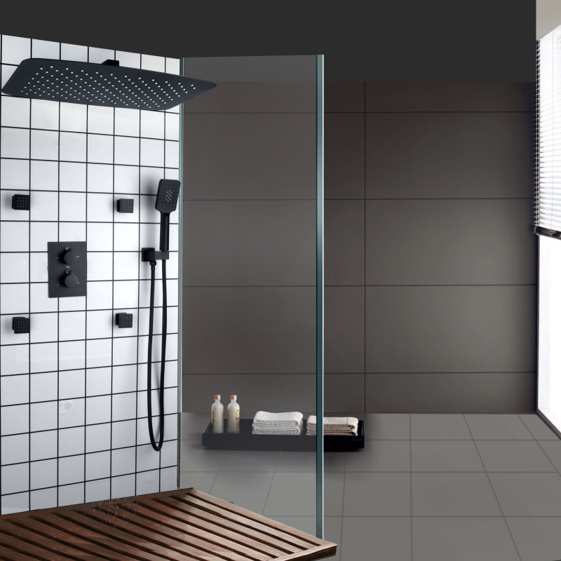 Preto fosco qualidade termostática sistema de chuveiro do banheiro misturador chuvas douche massagem conjunto torneira do chuveiro