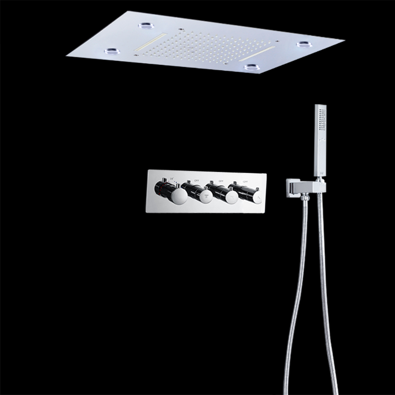 Chrome multifuncional colorido led sistema de cabeça de chuveiro cachoeira chuvas termostática conjunto torneira do chuveiro