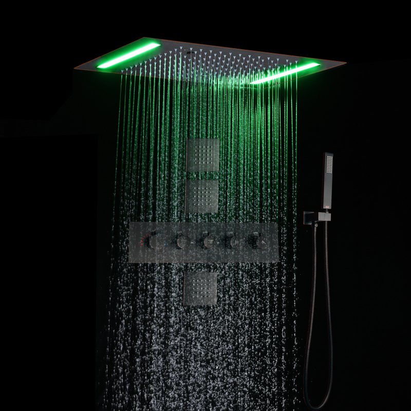 Conjunto de chuveiro de chuva de bronze polido a óleo para banheiros com painel moderno de LED 14 x 20 cabeças de chuveiro elétrico de chuva de ceil