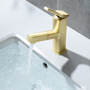 Ouro escovado de alta qualidade pull out torneira da bacia do banheiro torneira quente e fria pia