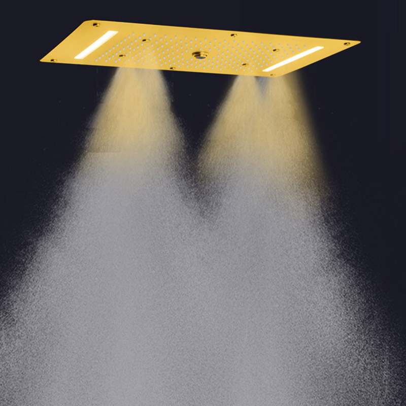 Luxo escovado ouro cabeça de chuveiro 70x38 cm led banheiro multifuncional cachoeira chuvas atomização chuveiro bolha