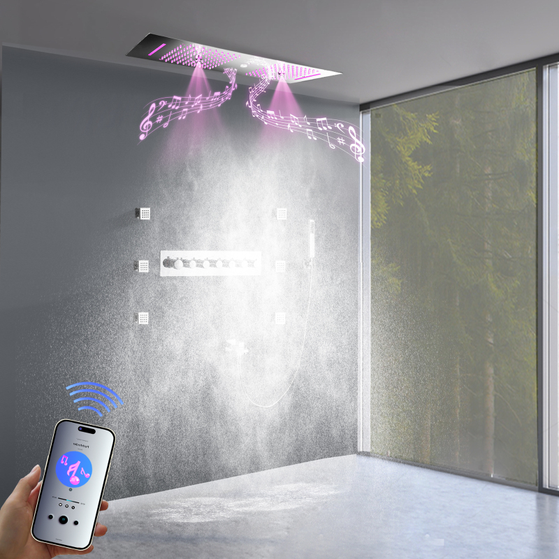 Moderno teto montado banheiro chuva chuveiro guarnição conjunto contemporâneo escondido sistema de torneira termostática do chuveiro com 6 jatos