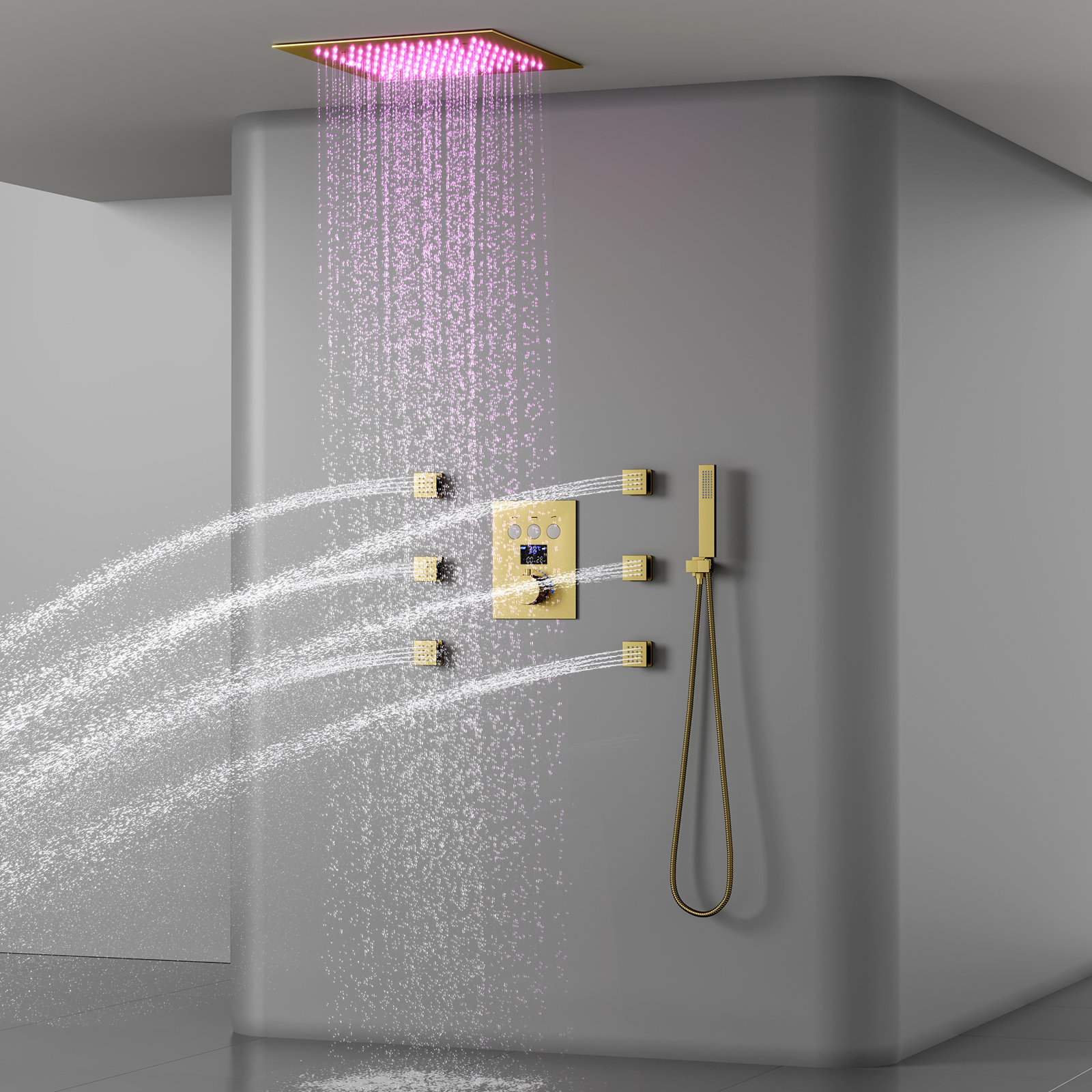 Acessórios do banheiro cabeça de chuveiro conjunto inteligente display digital led válvula chuveiro torneira chuva spa chuveiro