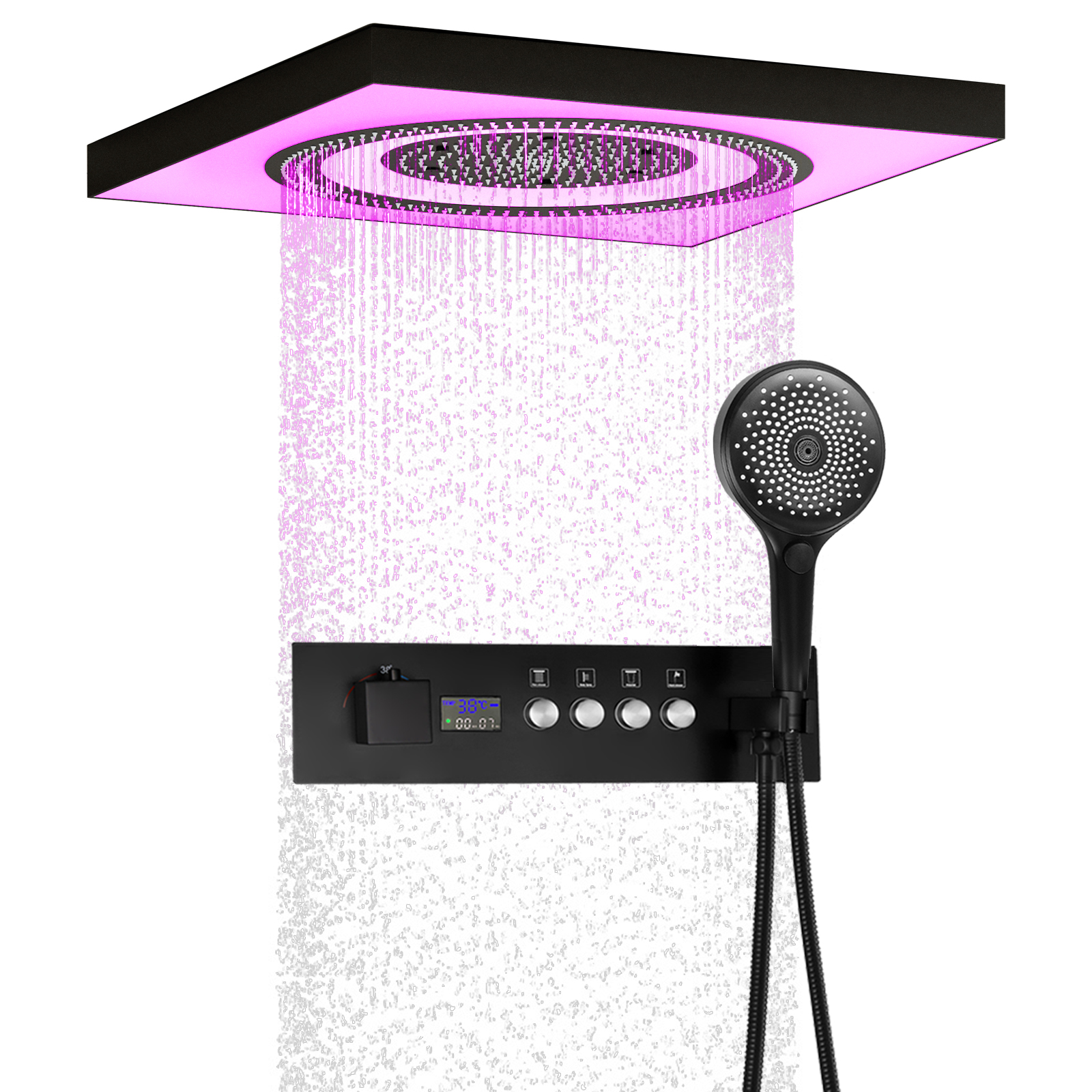 Cabeça de chuveiro LED Conjunto de banheira com spray de chuva, misturador de chuveiro montado oculto, alça de válvula de chuveiro