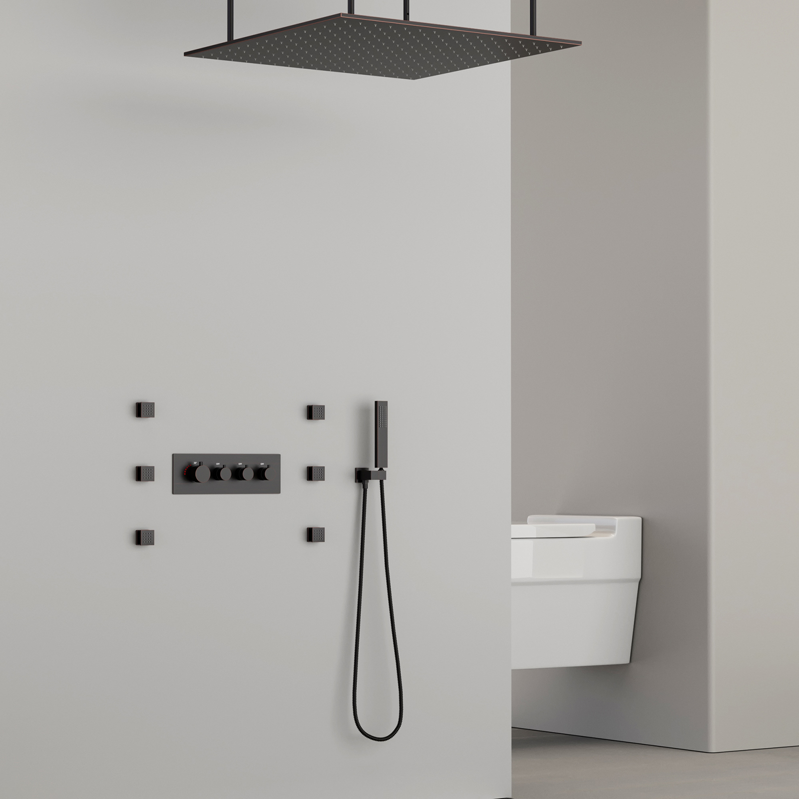 Conjunto de chuveiro de chuva para banheiro, cabeça de chuveiro LED, sistema de chuveiro quadrado de teto, temperatura constante inteligente