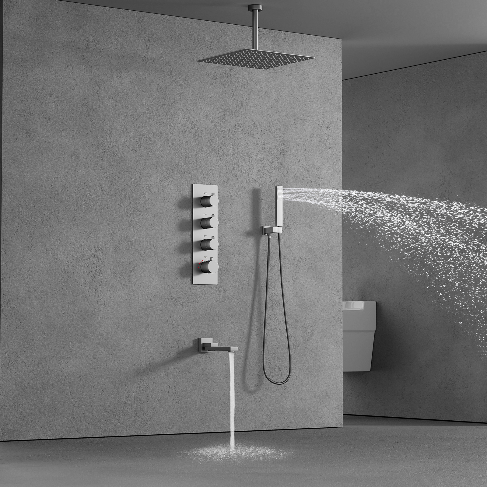 Painel de montagem no teto chuveiro misturador conjunto banheiro luxo chuva misturador chuveiro combinação conjunto chuvas cabeça chuveiro com portátil